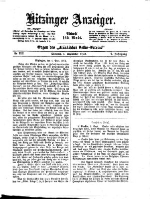Kitzinger Anzeiger Mittwoch 4. September 1872