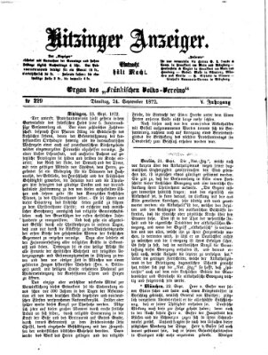 Kitzinger Anzeiger Dienstag 24. September 1872
