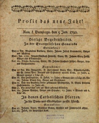Regensburgisches Diarium oder wöchentliche Frag- und Anzeige-Nachrichten (Regensburger Wochenblatt) Dienstag 5. Januar 1790