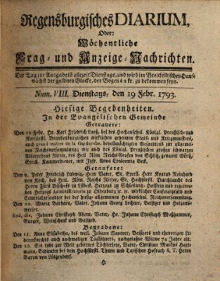 Regensburgisches Diarium oder wöchentliche Frag- und Anzeige-Nachrichten (Regensburger Wochenblatt)