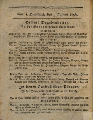 Regensburgisches Diarium oder wöchentliche Frag- und Anzeige-Nachrichten (Regensburger Wochenblatt) Dienstag 5. Januar 1796
