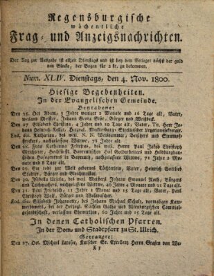 Regensburgische wöchentliche Frag- und Anzeigsnachrichten (Regensburger Wochenblatt)