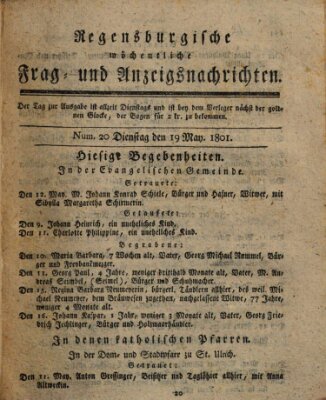 Regensburgische wöchentliche Frag- und Anzeigsnachrichten (Regensburger Wochenblatt) Dienstag 19. Mai 1801