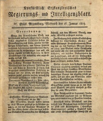 Kurfürstlich-Erzkanzlerisches Regierungs- und Intelligenzblatt (Regensburger Wochenblatt) Mittwoch 26. Januar 1803