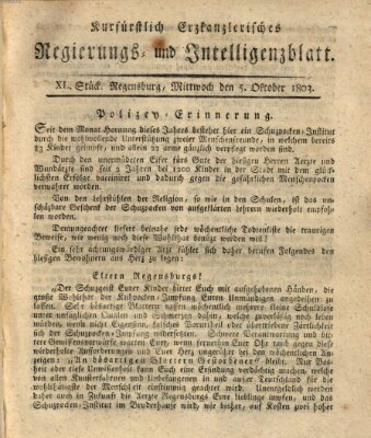 Kurfürstlich-Erzkanzlerisches Regierungs- und Intelligenzblatt (Regensburger Wochenblatt) Mittwoch 5. Oktober 1803