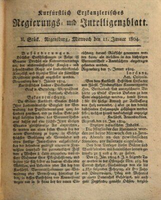 Kurfürstlich-Erzkanzlerisches Regierungs- und Intelligenzblatt (Regensburger Wochenblatt) Mittwoch 11. Januar 1804