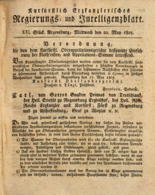 Kurfürstlich-Erzkanzlerisches Regierungs- und Intelligenzblatt (Regensburger Wochenblatt) Mittwoch 22. Mai 1805