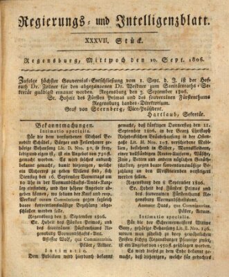 Regierungs- und Intelligenzblatt (Regensburger Wochenblatt) Mittwoch 10. September 1806
