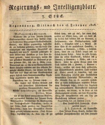 Regierungs- und Intelligenzblatt (Regensburger Wochenblatt) Mittwoch 17. Februar 1808