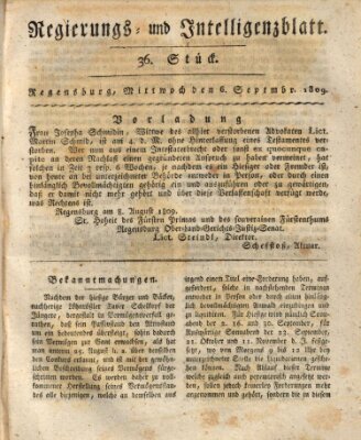 Regierungs- und Intelligenzblatt (Regensburger Wochenblatt) Mittwoch 6. September 1809