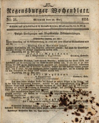 Regensburger Wochenblatt Mittwoch 25. Mai 1831