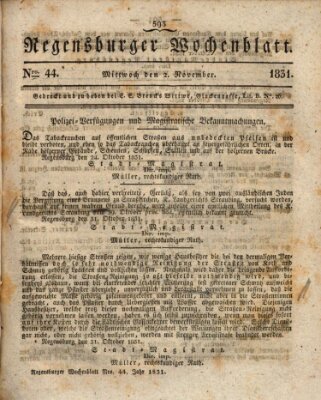 Regensburger Wochenblatt Mittwoch 2. November 1831