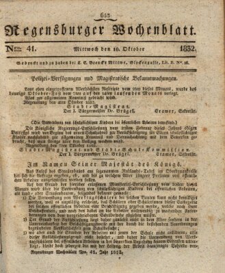 Regensburger Wochenblatt Mittwoch 10. Oktober 1832