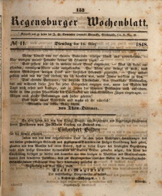 Regensburger Wochenblatt Dienstag 14. März 1848