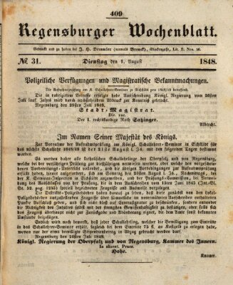 Regensburger Wochenblatt Dienstag 1. August 1848