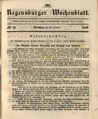 Regensburger Wochenblatt Dienstag 30. Oktober 1849