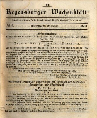 Regensburger Wochenblatt Dienstag 29. Januar 1850