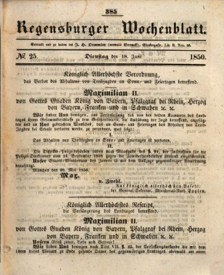 Regensburger Wochenblatt Dienstag 18. Juni 1850