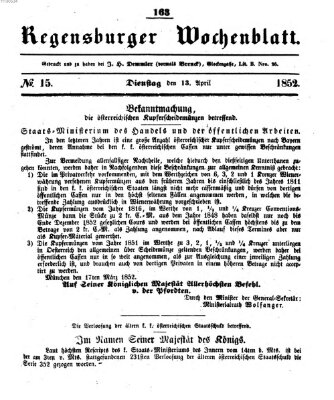 Regensburger Wochenblatt Dienstag 13. April 1852