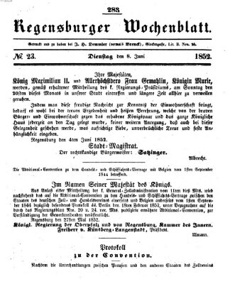 Regensburger Wochenblatt Dienstag 8. Juni 1852