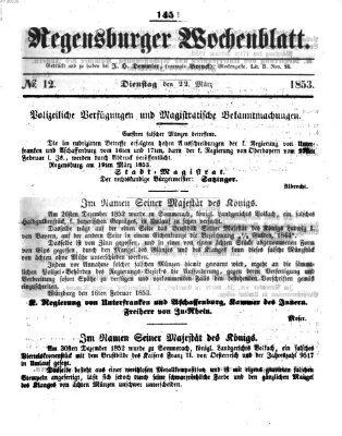 Regensburger Wochenblatt Dienstag 22. März 1853