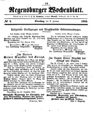 Regensburger Wochenblatt Dienstag 9. Januar 1855