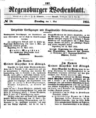 Regensburger Wochenblatt Dienstag 1. Mai 1855