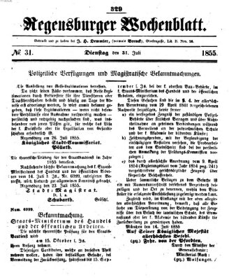 Regensburger Wochenblatt Dienstag 31. Juli 1855