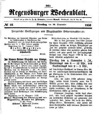 Regensburger Wochenblatt Dienstag 30. September 1856