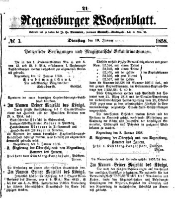 Regensburger Wochenblatt Dienstag 19. Januar 1858