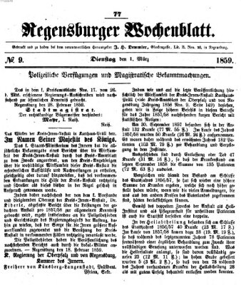 Regensburger Wochenblatt Dienstag 1. März 1859