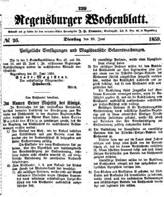 Regensburger Wochenblatt Dienstag 28. Juni 1859