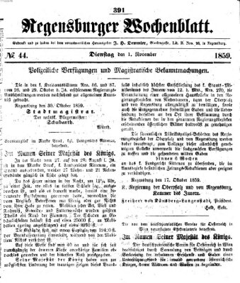 Regensburger Wochenblatt Dienstag 1. November 1859
