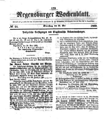Regensburger Wochenblatt Dienstag 29. Mai 1860