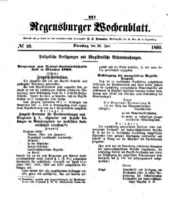 Regensburger Wochenblatt Dienstag 26. Juni 1860