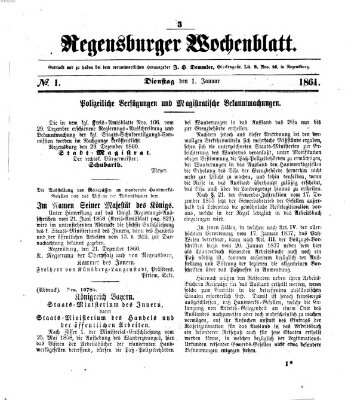 Regensburger Wochenblatt Dienstag 1. Januar 1861
