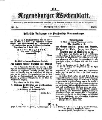 Regensburger Wochenblatt Dienstag 7. April 1863