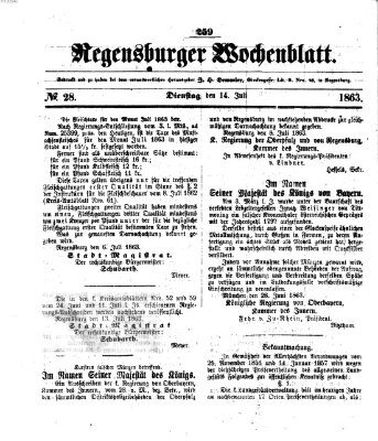 Regensburger Wochenblatt Dienstag 14. Juli 1863