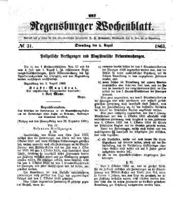 Regensburger Wochenblatt Dienstag 4. August 1863
