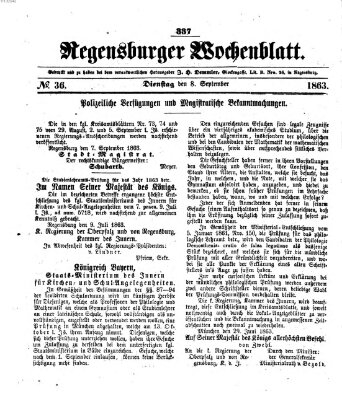 Regensburger Wochenblatt Dienstag 8. September 1863