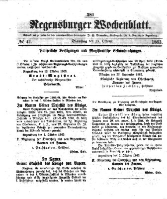 Regensburger Wochenblatt Dienstag 13. Oktober 1863