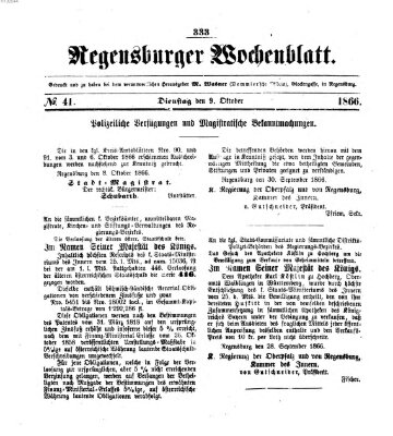 Regensburger Wochenblatt Dienstag 9. Oktober 1866