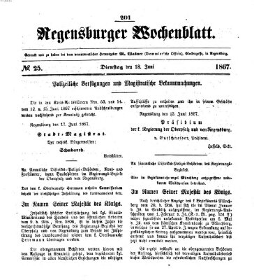 Regensburger Wochenblatt Dienstag 18. Juni 1867