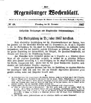 Regensburger Wochenblatt Dienstag 26. November 1867