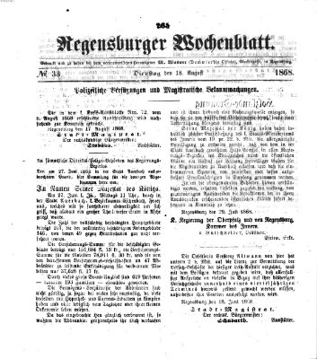 Regensburger Wochenblatt Dienstag 18. August 1868