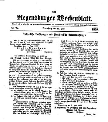 Regensburger Wochenblatt Dienstag 15. Juni 1869