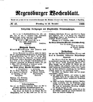 Regensburger Wochenblatt Dienstag 23. November 1869