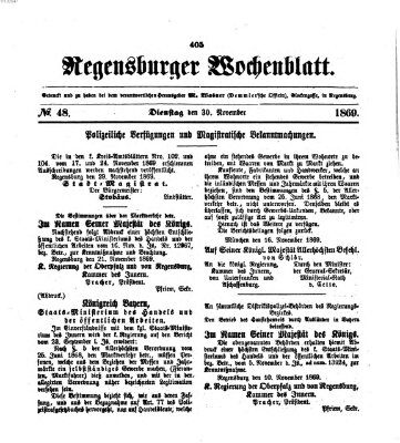 Regensburger Wochenblatt Dienstag 30. November 1869