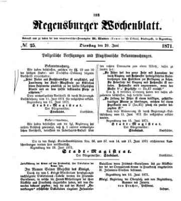 Regensburger Wochenblatt Dienstag 20. Juni 1871