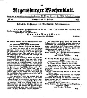 Regensburger Wochenblatt Dienstag 11. Februar 1873